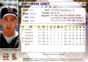 2001 Choice Binghamton Mets #17 Mark Corey Back
