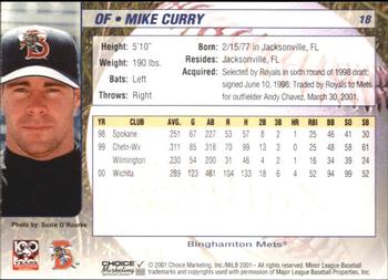 2001 Choice Binghamton Mets #18 Mike Curry Back