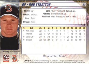2001 Choice Binghamton Mets #22 Rob Stratton Back