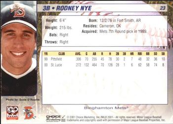 2001 Choice Binghamton Mets #23 Rodney Nye Back