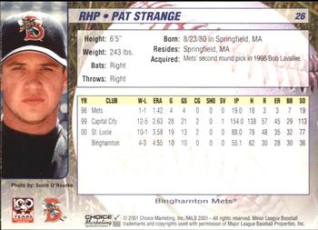 2001 Choice Binghamton Mets #26 Pat Strange Back