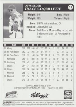 2001 Choice Buffalo Bisons #17 Trace Coquillette Back