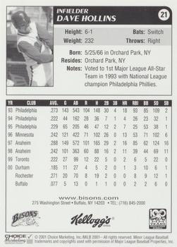 2001 Choice Buffalo Bisons #21 Dave Hollins Back