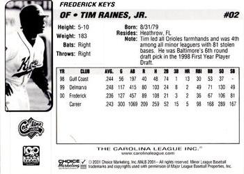 2001 Choice Carolina League Top Prospects #02 Tim Raines Jr. Back