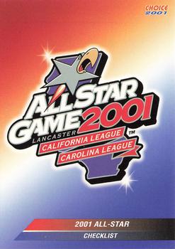 2001 Choice California-Carolina League All-Stars #01 All-Star Checklist Front