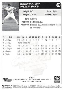 2001 Choice California-Carolina League All-Stars #28 Wayne Nix Back