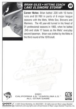 2001 Choice California-Carolina League All-Stars #49 Brian Giles Back