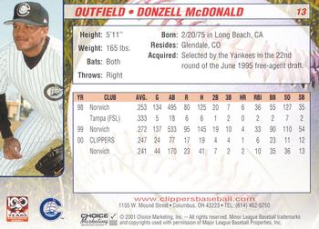 2001 Choice Columbus Clippers #13 Donzell McDonald Back