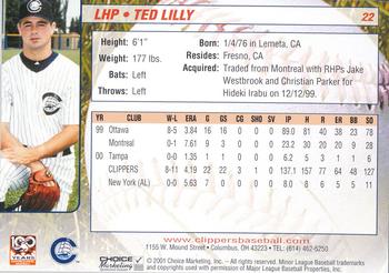 2001 Choice Columbus Clippers #22 Ted Lilly Back