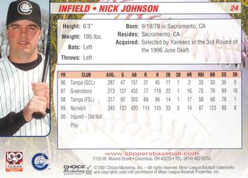 2001 Choice Columbus Clippers #24 Nick Johnson Back