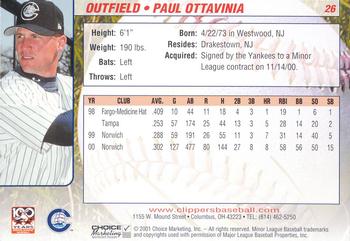 2001 Choice Columbus Clippers #26 Paul Ottavinia Back
