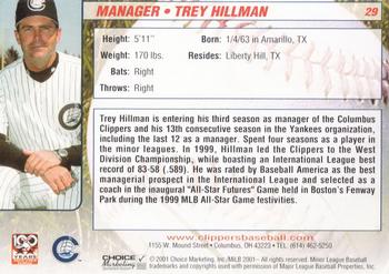 2001 Choice Columbus Clippers #29 Trey Hillman Back