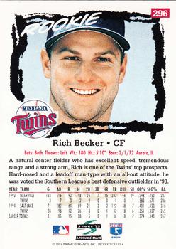 1995 Score - Gold Rush #296 Rich Becker Back