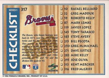 1995 Score - Gold Rush #317 Checklist: Orioles / Braves Back