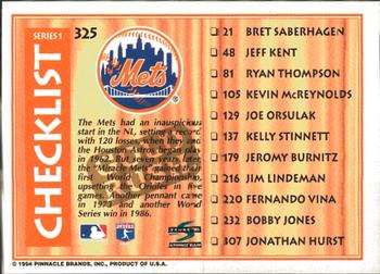 1995 Score - Gold Rush #325 Checklist: Twins / Mets Back