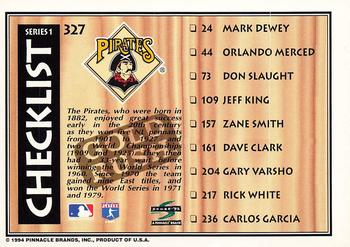 1995 Score - Gold Rush #327 Checklist: Athletics / Pirates Back