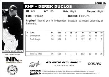 2008 Choice Atlantic City Surf #5 Derek Duclos Back