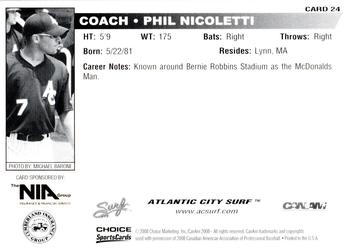 2008 Choice Atlantic City Surf #24 Phil Nicoletti Back