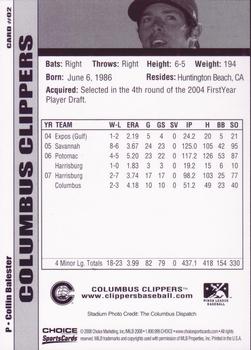 2008 Choice Columbus Clippers #2 Collin Balester Back