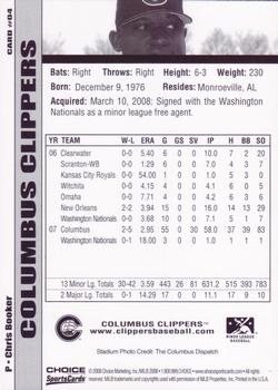 2008 Choice Columbus Clippers #4 Chris Booker Back