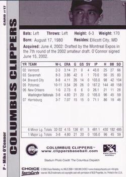 2008 Choice Columbus Clippers #17 Mike O'Connor Back