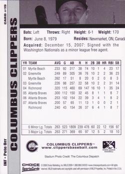 2008 Choice Columbus Clippers #19 Pete Orr Back