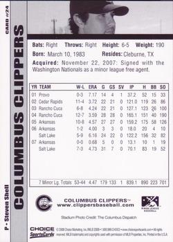 2008 Choice Columbus Clippers #24 Steven Shell Back