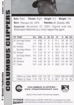 2008 Choice Columbus Clippers #25 Dennis Tankersley Back