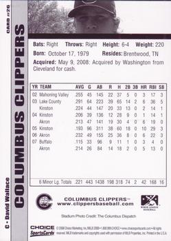 2008 Choice Columbus Clippers #26 David Wallace Back