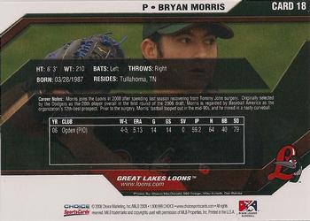 2008 Choice Great Lakes Loons #18 Bryan Morris Back
