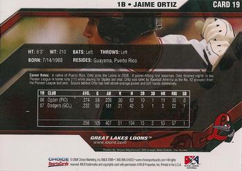 2008 Choice Great Lakes Loons #19 Jaime Ortiz Back