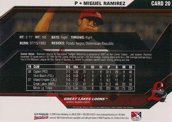 2008 Choice Great Lakes Loons #20 Miguel Ramirez Back