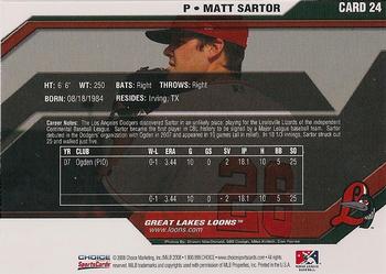 2008 Choice Great Lakes Loons #24 Matt Sartor Back