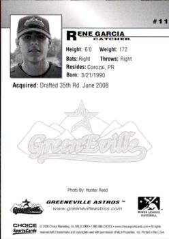 2008 Choice Greeneville Astros #11 Rene Garcia Back