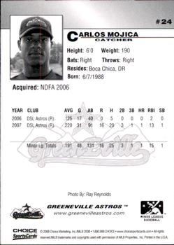2008 Choice Greeneville Astros #24 Carlos Mojica Back