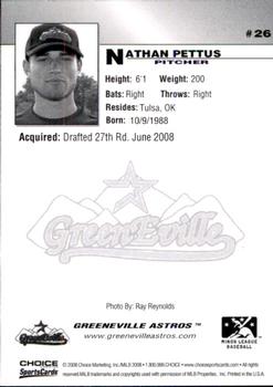 2008 Choice Greeneville Astros #26 Nathan Pettus Back