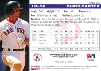 2008 Choice Pawtucket Red Sox #4 Chris Carter Back