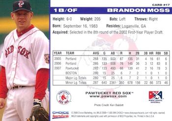 2008 Choice Pawtucket Red Sox #17 Brandon Moss Back