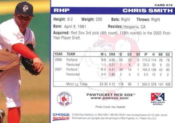 2008 Choice Pawtucket Red Sox #19 Chris Smith Back