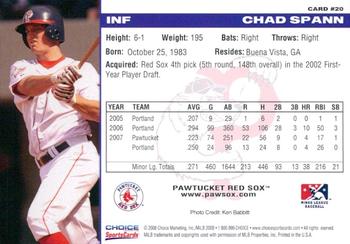 2008 Choice Pawtucket Red Sox #20 Chad Spann Back