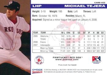 2008 Choice Pawtucket Red Sox #22 Michael Tejera Back