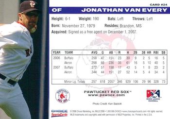 2008 Choice Pawtucket Red Sox #24 Jonathan Van Every Back