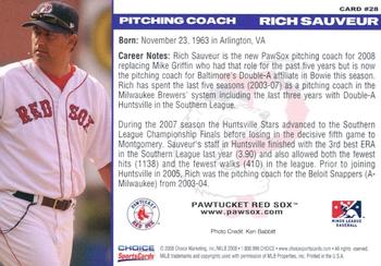 2008 Choice Pawtucket Red Sox #28 Rich Sauveur Back