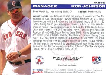 2008 Choice Pawtucket Red Sox #29 Ron Johnson Back