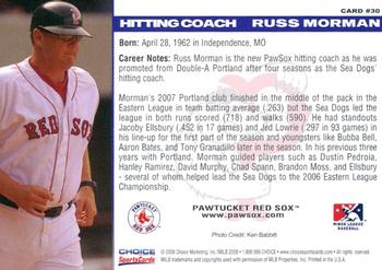 2008 Choice Pawtucket Red Sox #30 Russ Morman Back