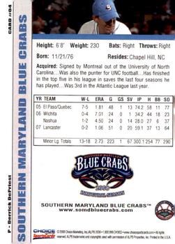 2008 Choice Southern Maryland Blue Crabs #04 Derrick DePriest Back