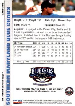 2008 Choice Southern Maryland Blue Crabs #05 Chad Ehrnsberger Back