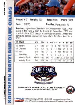 2008 Choice Southern Maryland Blue Crabs #06 Jeff Farnsworth Back