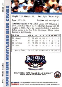 2008 Choice Southern Maryland Blue Crabs #11 Chris Maples Back