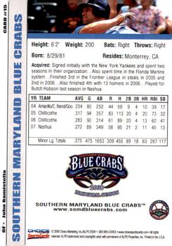 2008 Choice Southern Maryland Blue Crabs #15 John Ramistella Back